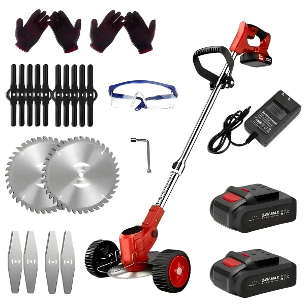 Cordless Lawn Trimmer Weed Wacker Lawn Mower Grass Edger with 2 Li-Ion Batteries Powered & 3 Cutting Blade Types - Image 8