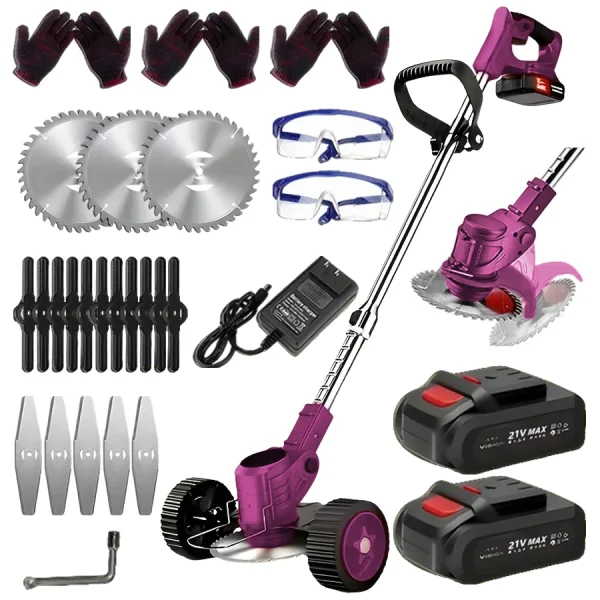 Cordless Lawn Trimmer Weed Wacker Lawn Mower Grass Edger with 2 Li-Ion Batteries Powered & 3 Cutting Blade Types - Image 9
