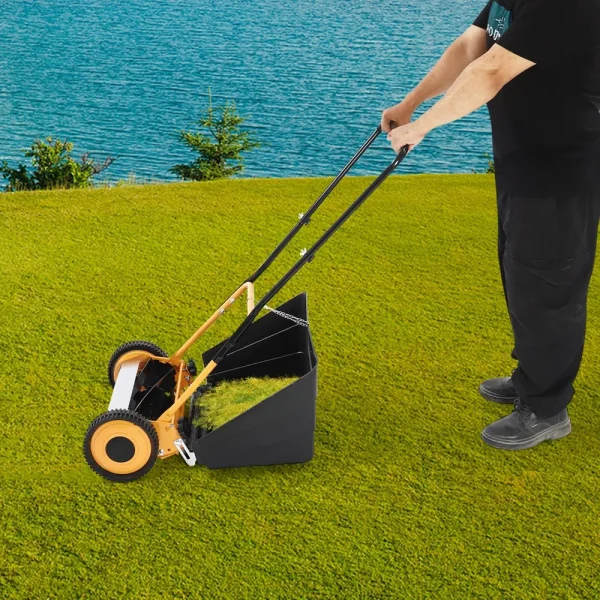14-Inch Manual Reel Mower 5-Blade Push Cordless Lawn Mower with Rear Collection Box Walk-Behind Lawn for Yards Park Greening - Image 6