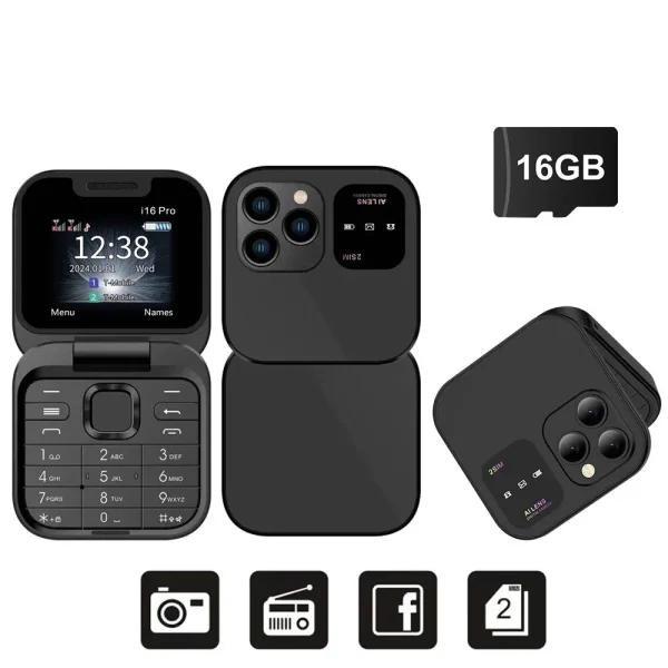 SERVO I16 Pro MIni Fold Mobile Phone 2G GSM Dual SIM Card Speed Dial Video Player Magic Voice 3.5mm Jack FM Small Flip Cellphone - Image 7