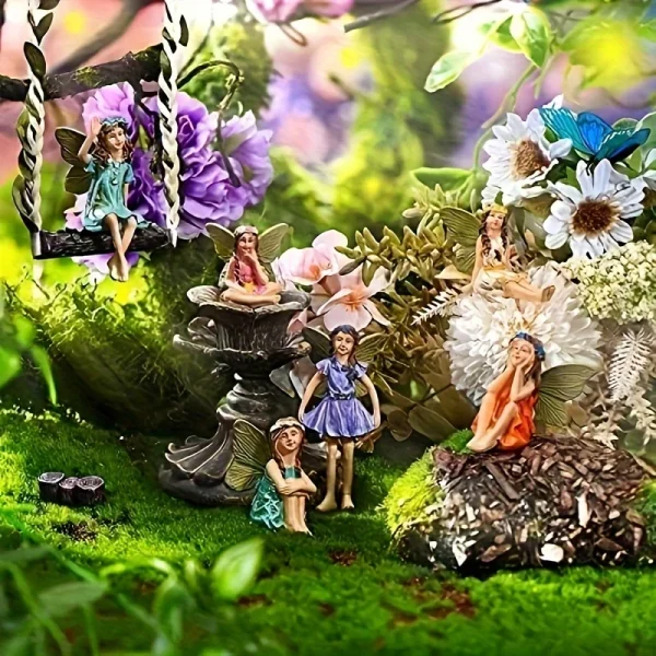 6 Pieces Miniature Fairies Accessories Mini Figurines with Stick Little Girl Sculpture Yard Ornaments Potted Plants Resin Decor - Image 6
