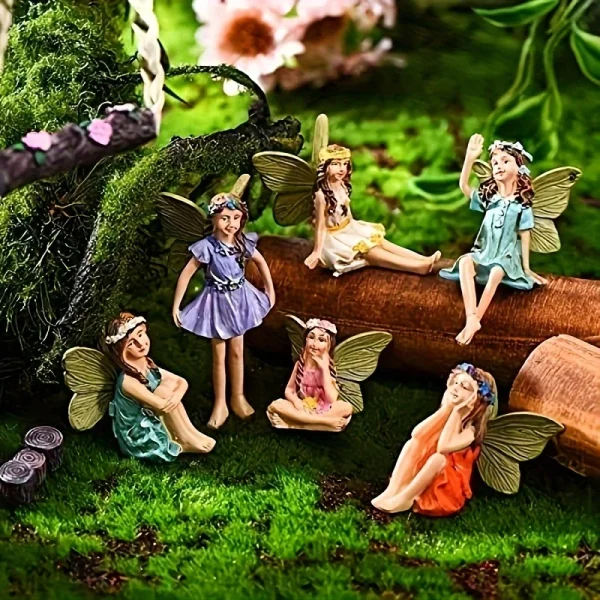6 Pieces Miniature Fairies Accessories Mini Figurines with Stick Little Girl Sculpture Yard Ornaments Potted Plants Resin Decor - Image 2