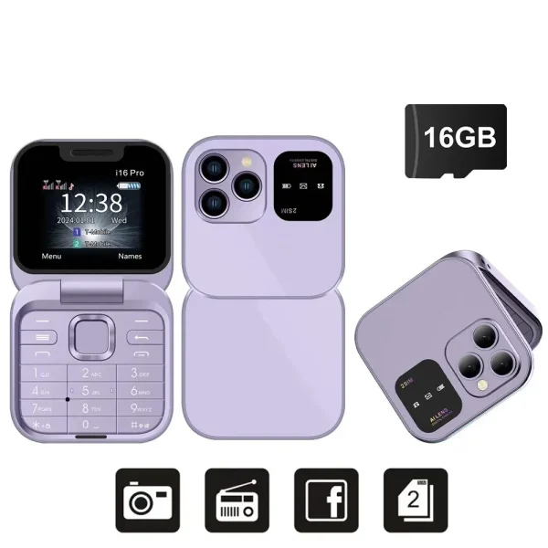 SERVO I16 Pro MIni Fold Mobile Phone 2G GSM Dual SIM Card Speed Dial Video Player Magic Voice 3.5mm Jack FM Small Flip Cellphone - Image 11
