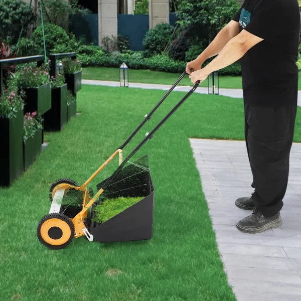 14-Inch Manual Reel Mower 5-Blade Push Cordless Lawn Mower with Rear Collection Box Walk-Behind Lawn for Yards Park Greening - Image 4