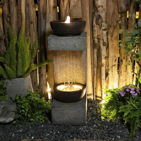 Outdoor Water Fountain with LED Lights,Modern Indoor Freestanding Curved Surface Artistry Design Waterfall Fountains for Garden, - Image 10