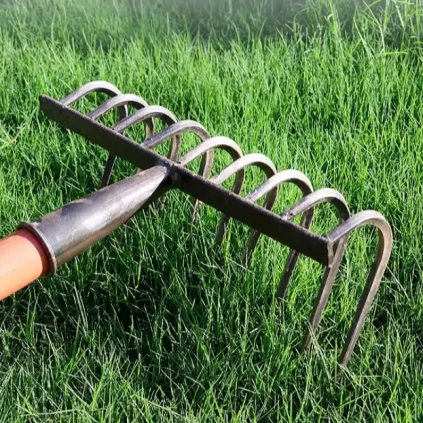 Multifunctiona steel rake Manganese Steel Durable Laborsaving Agricultural Nine-tooth Nail Rake for raking grass, loosening soil