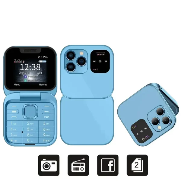 SERVO I16 Pro MIni Fold Mobile Phone 2G GSM Dual SIM Card Speed Dial Video Player Magic Voice 3.5mm Jack FM Small Flip Cellphone - Image 10