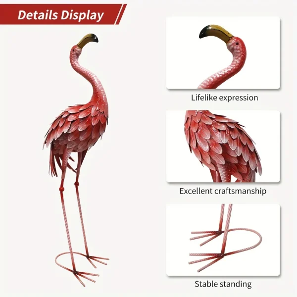 Rustic Metal Flamingo Garden Decor, Large Bird Statue For Lawn, Backyard, Porch, Ornament, Single Outdoor Sculpture - Image 4