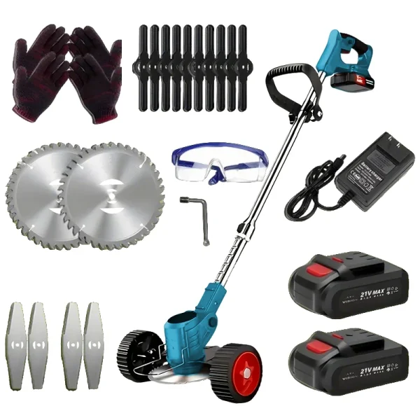 Cordless Lawn Trimmer Weed Wacker Lawn Mower Grass Edger with 2 Li-Ion Batteries Powered & 3 Cutting Blade Types - Image 7