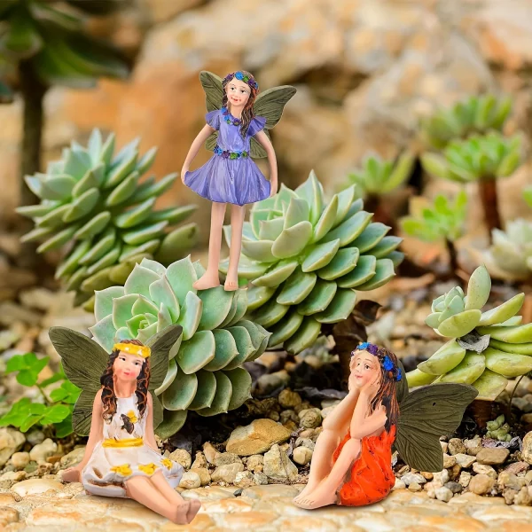 6 Pieces Miniature Fairies Accessories Mini Figurines with Stick Little Girl Sculpture Yard Ornaments Potted Plants Resin Decor - Image 4