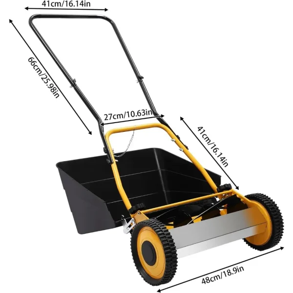 14-Inch Manual Reel Mower 5-Blade Push Cordless Lawn Mower with Rear Collection Box Walk-Behind Lawn for Yards Park Greening - Image 3