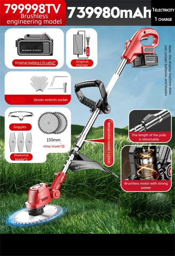 Electric Lawn Mower Multifunctional Agricultural Lawn Mower Small Household Rechargeable Lithium Battery Weeding Machine - Image 10