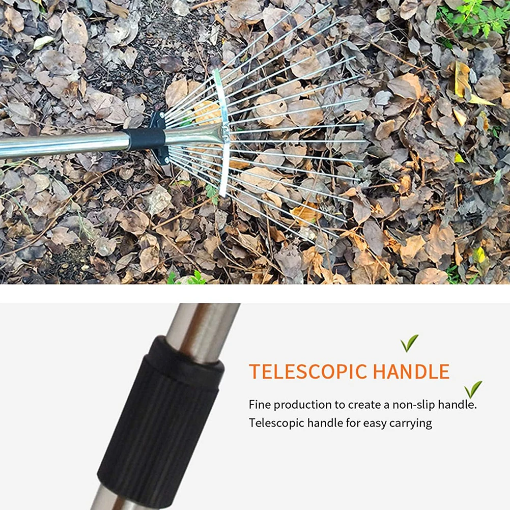 ZK10 Adjustable Garden Leaf Rake Telescopic Hoe Grass Tool Multi Toothed Metal Rake for Deciduous Hay Grass of Lawn and Yard - Image 5