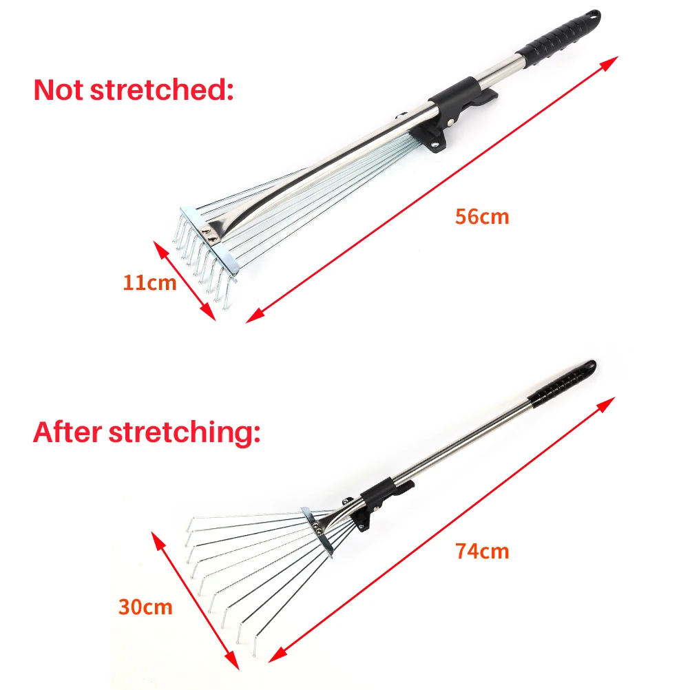 ZK10 Adjustable Garden Leaf Rake Telescopic Hoe Grass Tool Multi Toothed Metal Rake for Deciduous Hay Grass of Lawn and Yard - Image 2