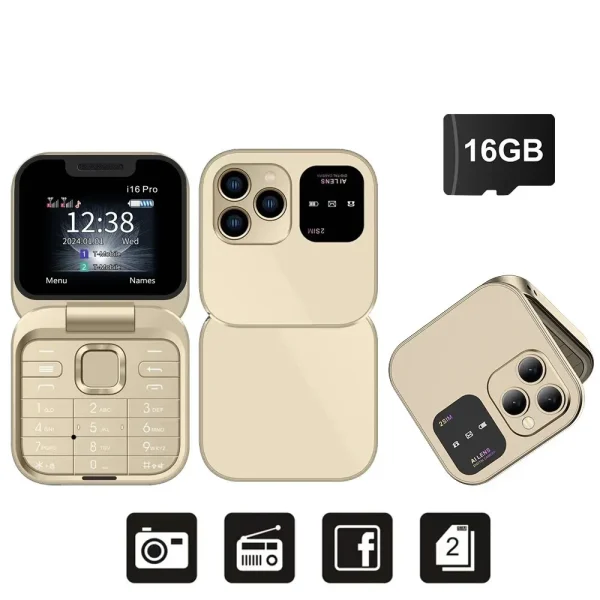 SERVO I16 Pro MIni Fold Mobile Phone 2G GSM Dual SIM Card Speed Dial Video Player Magic Voice 3.5mm Jack FM Small Flip Cellphone - Image 8
