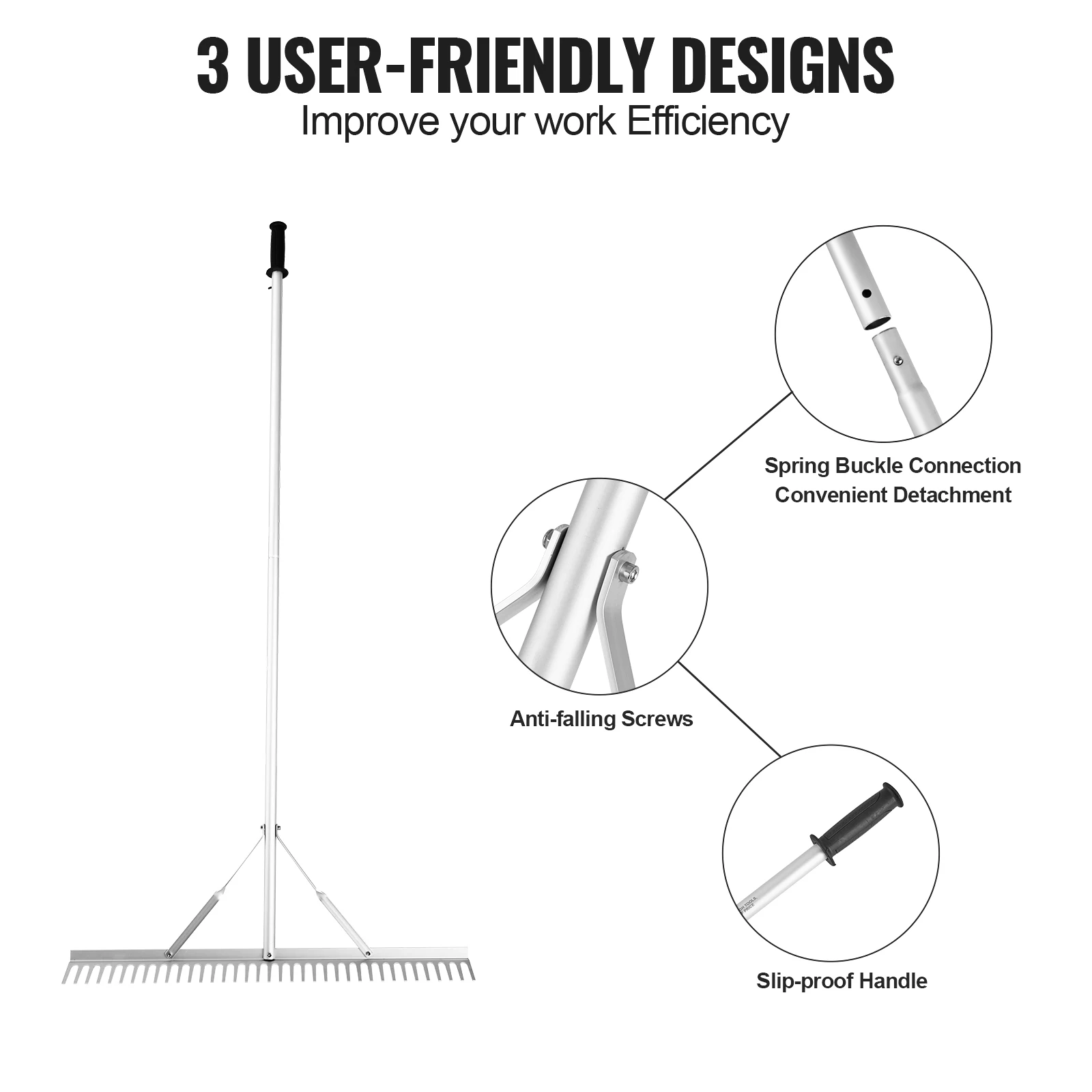 SucceBuy Landscape Rake 36" Head Aluminum Landscape Rake Lake Weed Rake with 75" Long Handle for Lawn Care Weeding Lake Garden - Image 5