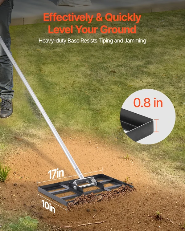 VEVOR Lawn Leveling Rake with Handle Ground Plate Rust-Resistant Carbon Steel Soil Leveler Effort Saving Lawn Leveling for Yard - Image 2