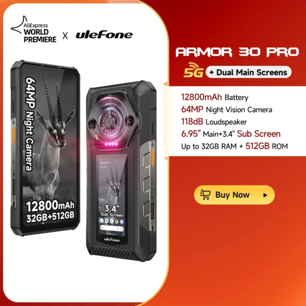 Ulefone Armor 30 Pro 5G Rugged Phone Android 14 Smartphone 6.9" 120Hz 32GB+512GB 12800mAh Night Camera 64MP NFC 66W - Image 9