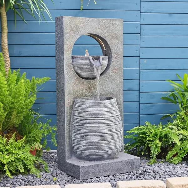 Outdoor Water Fountain with LED Lights,Modern Indoor Freestanding Curved Surface Artistry Design Waterfall Fountains for Garden, - Image 6