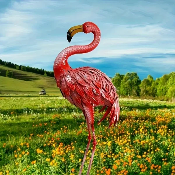 Rustic Metal Flamingo Yard Decor, Standing Flamingo Statue for Garden, Outdoor Bird Sculpture for Lawn, Backyard, Porch, Patio - Image 2