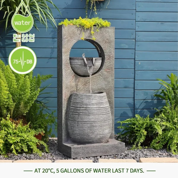 Outdoor Water Fountain with LED Lights,Modern Indoor Freestanding Curved Surface Artistry Design Waterfall Fountains for Garden, - Image 2
