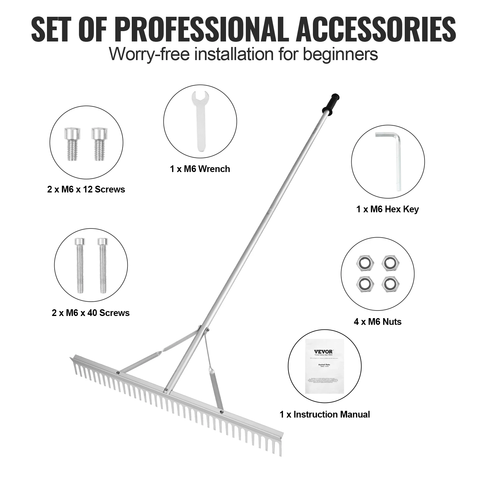 SucceBuy Landscape Rake 36" Head Aluminum Landscape Rake Lake Weed Rake with 75" Long Handle for Lawn Care Weeding Lake Garden - Image 4