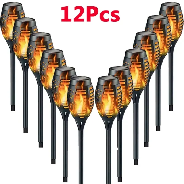 1-12PCS 12LED Solar Flame Torch Light Flickering Light Waterproof Garden Decoration Outdoor Lawn Path Yard Patio Floor Lamp - Image 7