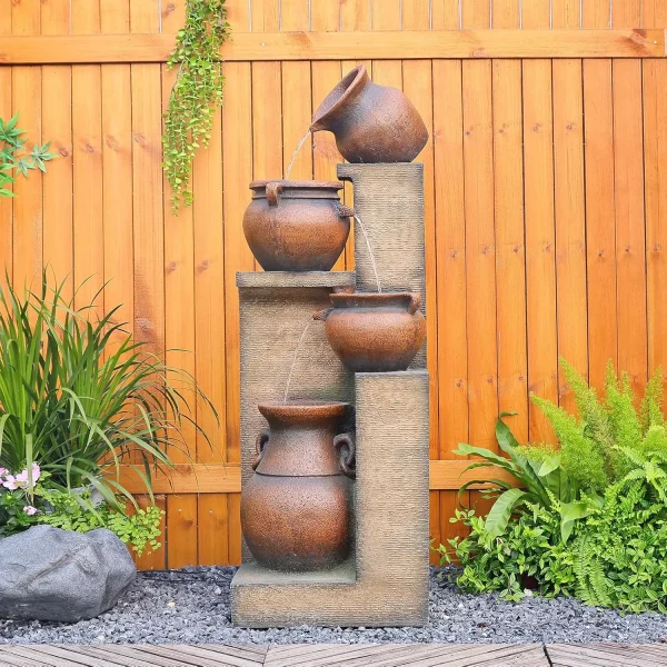 Outdoor Water Fountain with LED Lights,Modern Indoor Freestanding Curved Surface Artistry Design Waterfall Fountains for Garden, - Image 11