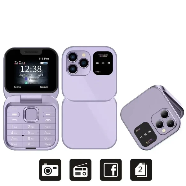 SERVO I16 Pro MIni Fold Mobile Phone 2G GSM Dual SIM Card Speed Dial Video Player Magic Voice 3.5mm Jack FM Small Flip Cellphone - Image 9