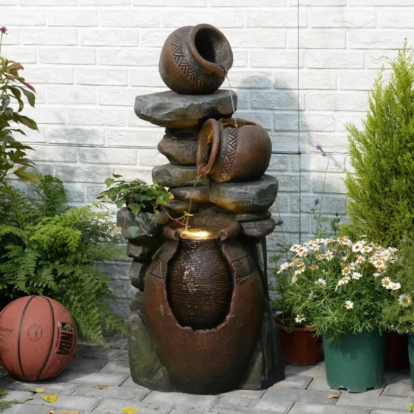 Outdoor Water Fountain with LED Lights,Modern Indoor Freestanding Curved Surface Artistry Design Waterfall Fountains for Garden, - Image 8