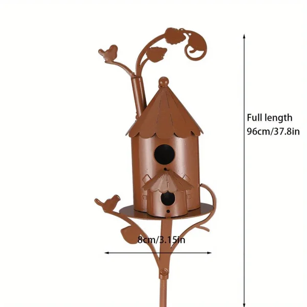 Metal Birdhouse Art Stake Outdoor Rustic Bird House Stand Garden Yard Decor - Image 5