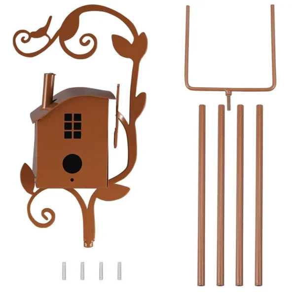 Metal Birdhouse Art Stake Outdoor Rustic Bird House Stand Garden Yard Decor - Image 7
