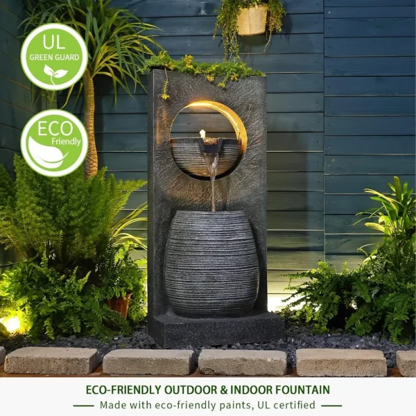 Outdoor Water Fountain with LED Lights,Modern Indoor Freestanding Curved Surface Artistry Design Waterfall Fountains for Garden, - Image 3