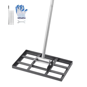 VEVOR Lawn Leveling Rake with Handle Ground Plate Rust-Resistant Carbon Steel Soil Leveler Effort Saving Lawn Leveling for Yard