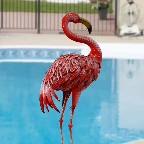 Rustic Metal Flamingo Yard Decor, Standing Flamingo Statue for Garden, Outdoor Bird Sculpture for Lawn, Backyard, Porch, Patio - Image 5