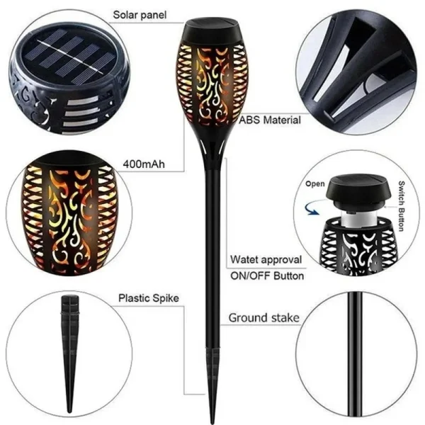 1-12PCS 12LED Solar Flame Torch Light Flickering Light Waterproof Garden Decoration Outdoor Lawn Path Yard Patio Floor Lamp - Image 4