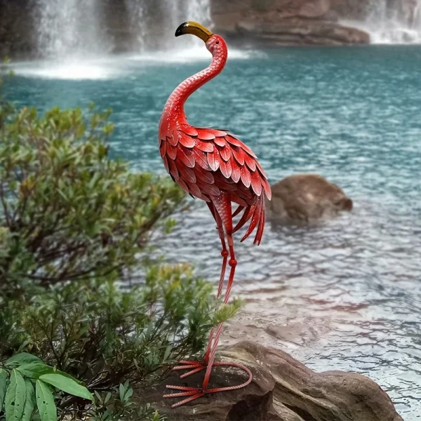 Rustic Metal Flamingo Garden Decor, Large Bird Statue For Lawn, Backyard, Porch, Ornament, Single Outdoor Sculpture - Image 5