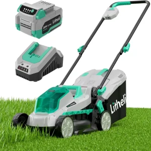 20V 13" Cordless Lawn Mower, Electric Lawn Mowers for Garden, Yard and Farm, 5 Heights, with Brushless Motor, 4.0Ah Battery & Ch