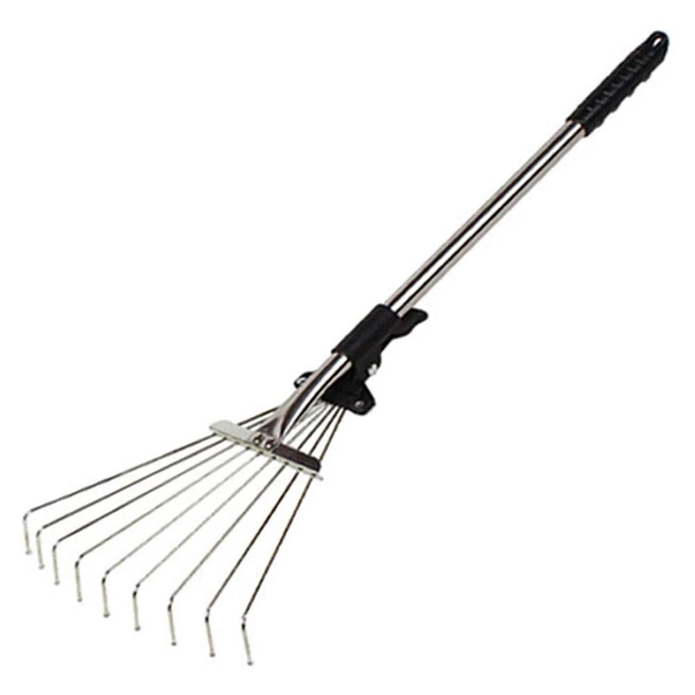 ZK10 Adjustable Garden Leaf Rake Telescopic Hoe Grass Tool Multi Toothed Metal Rake for Deciduous Hay Grass of Lawn and Yard