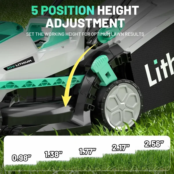 20V 13" Cordless Lawn Mower, Electric Lawn Mowers for Garden, Yard and Farm, 5 Heights, with Brushless Motor, 4.0Ah Battery & Ch - Image 3