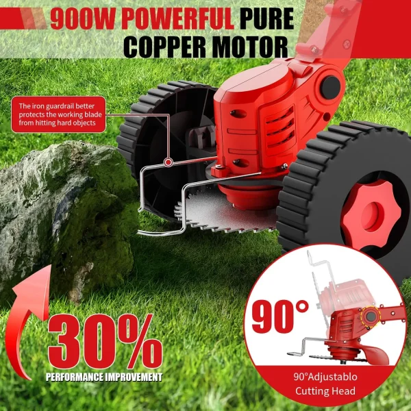 Cordless Lawn Trimmer Weed Wacker Lawn Mower Grass Edger with 2 Li-Ion Batteries Powered & 3 Cutting Blade Types - Image 5