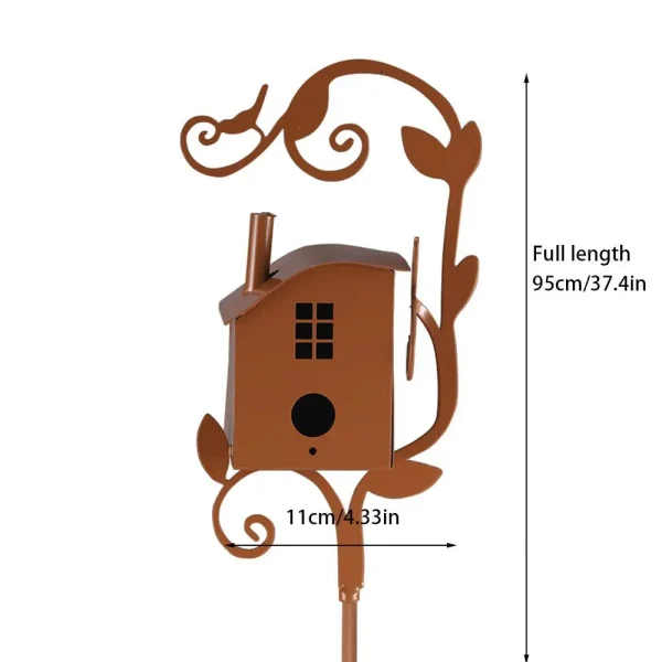 Metal Birdhouse Art Stake Outdoor Rustic Bird House Stand Garden Yard Decor - Image 6