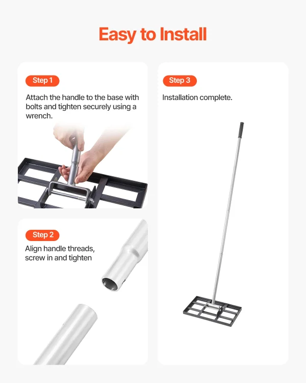VEVOR Lawn Leveling Rake with Handle Ground Plate Rust-Resistant Carbon Steel Soil Leveler Effort Saving Lawn Leveling for Yard - Image 5