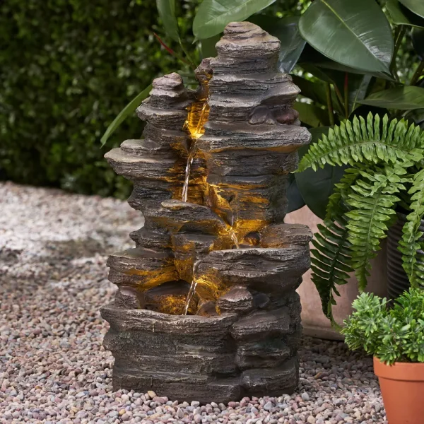 Large Waterproof 4 Tier Outdoor Water Fountain With LED Lights Garden Supplies For Patio Yard Relaxing Waterfall Decor Polyresin - Image 4