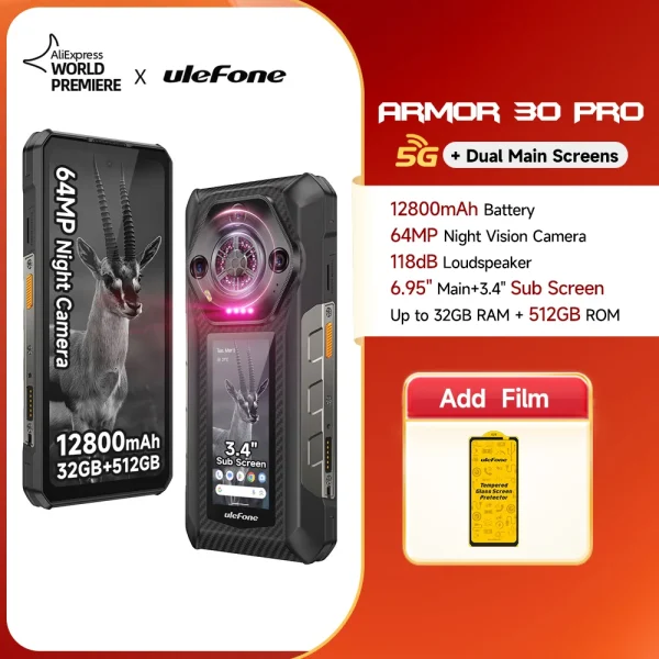 Ulefone Armor 30 Pro 5G Rugged Phone Android 14 Smartphone 6.9" 120Hz 32GB+512GB 12800mAh Night Camera 64MP NFC 66W - Image 7