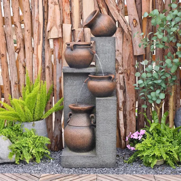 Outdoor Water Fountain with LED Lights,Modern Indoor Freestanding Curved Surface Artistry Design Waterfall Fountains for Garden, - Image 7