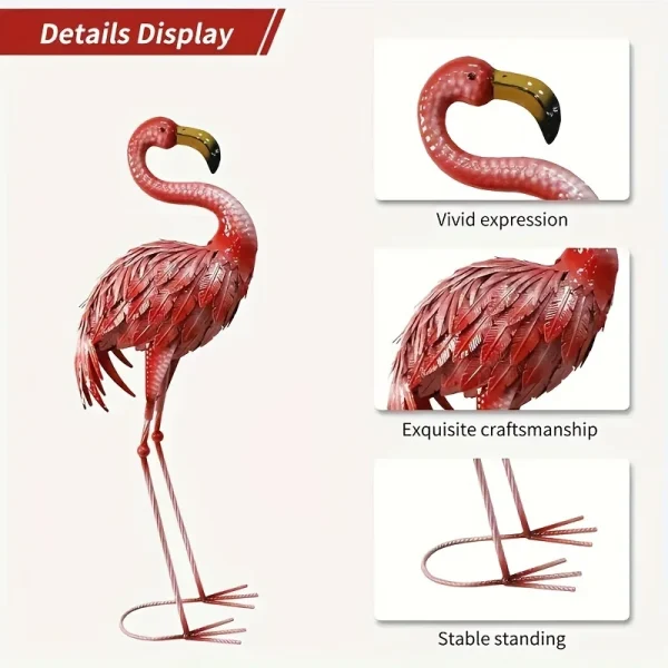 Rustic Metal Flamingo Yard Decor, Standing Flamingo Statue for Garden, Outdoor Bird Sculpture for Lawn, Backyard, Porch, Patio - Image 4