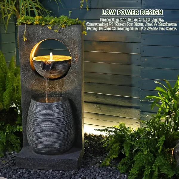 Outdoor Water Fountain with LED Lights,Modern Indoor Freestanding Curved Surface Artistry Design Waterfall Fountains for Garden, - Image 4