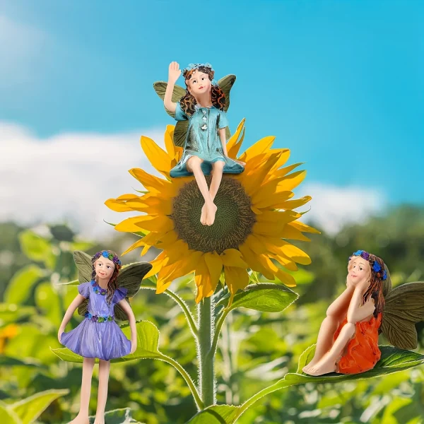 6 Pieces Miniature Fairies Accessories Mini Figurines with Stick Little Girl Sculpture Yard Ornaments Potted Plants Resin Decor - Image 5