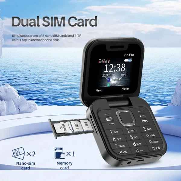 SERVO I16 Pro MIni Fold Mobile Phone 2G GSM Dual SIM Card Speed Dial Video Player Magic Voice 3.5mm Jack FM Small Flip Cellphone - Image 2
